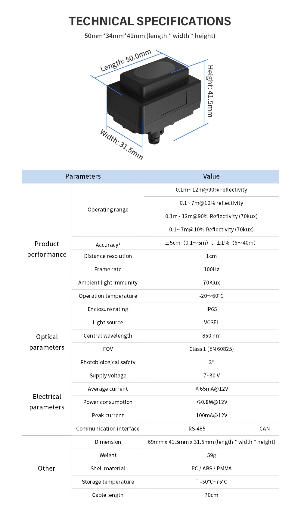 Benewake TFmini-i Lidar Range Finder Sensor Module TOF Single Point ...